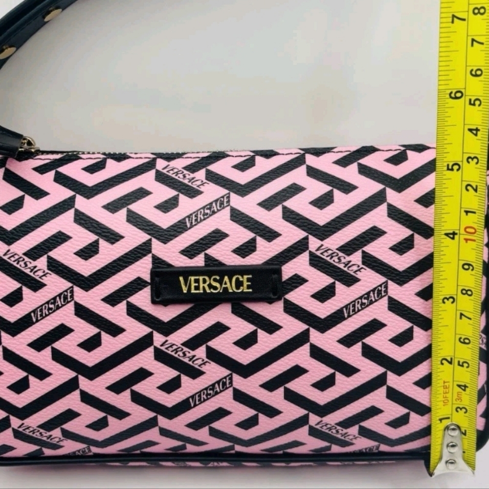 Versace Shoulder Bag Coated Canvas Monogram Calf Pink/black  $1050 Retail/ NEW - Picture 6 of 12
